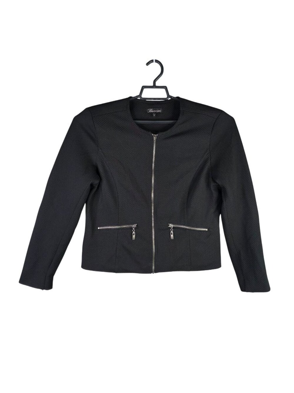 Womens Baccini Black Textured Full Zip Jacket Pockets 100% Polyester Size L
